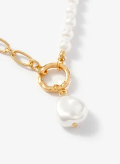 Clearance Tone Chain & Pearl Drop Necklace Jewellery|Jewelry