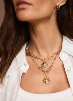 New Tone Double Layered Sun Necklace Jewellery|Jewelry