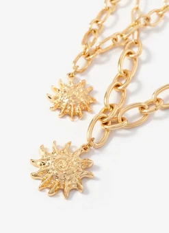 New Tone Double Layered Sun Necklace Jewellery|Jewelry