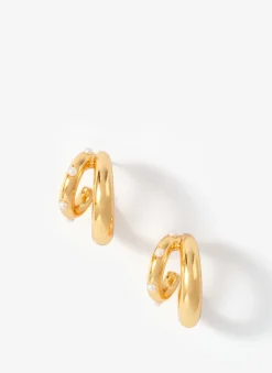 Outlet Tone Mini Double Hoop Pearl Earrings Jewellery|Jewelry