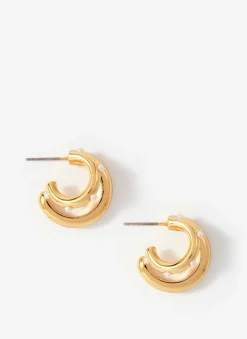 Outlet Tone Mini Double Hoop Pearl Earrings Jewellery|Jewelry
