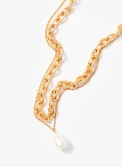 Tone Pearl Drop Double Layered Necklace Jewellery|Jewelry
