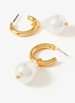 Sale Tone Pearl Drop Hoop Earrings Jewellery|Jewelry