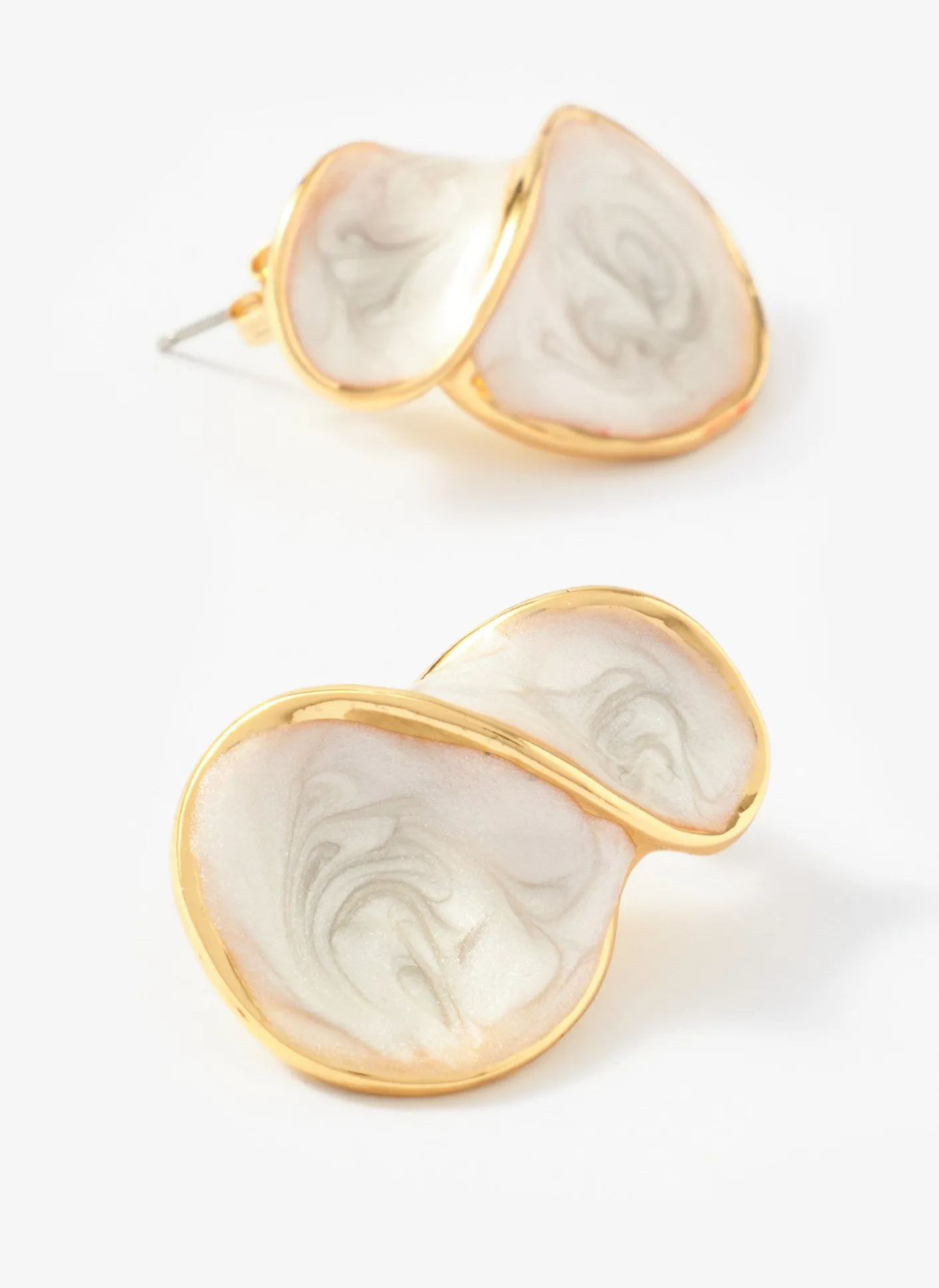 Clearance Gold Tone Pearlescent Wave Earrings Jewellery|Jewelry