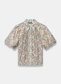 New Green Floral Print Puff Sleeve Shirt Shirts & Blouses|All Tops