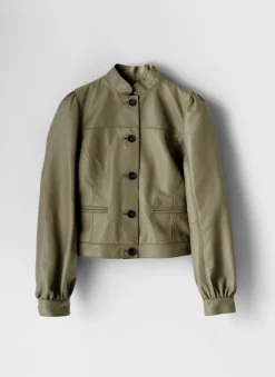 Discount Leather Puff Sleeve Jacket Jackets|Leather & Suede Jackets