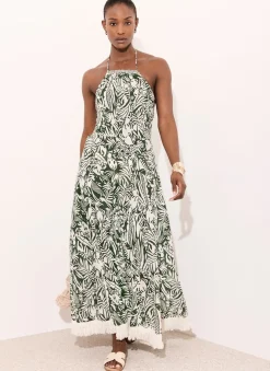 Printed Cotton Halterneck Maxi Dress Summer Dresses|Maxi Dresses