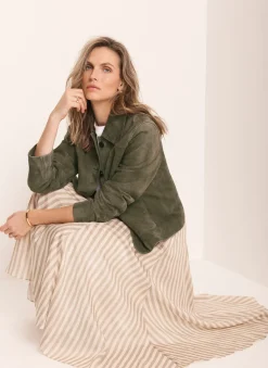 Clearance Green Striped A Line Midi Skirt Midi Skirts|Skirts