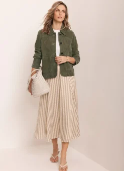 Clearance Green Striped A Line Midi Skirt Midi Skirts|Skirts