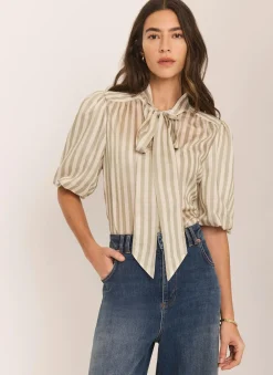 New Striped Puff Sleeve Blouse Shirts & Blouses