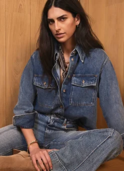 Best Indigo Cropped Denim Shirt Shirts & Blouses