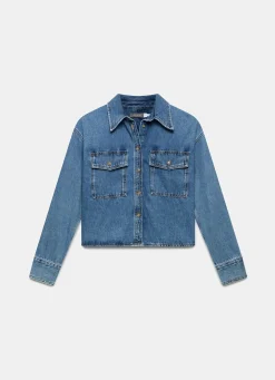 Best Indigo Cropped Denim Shirt Shirts & Blouses