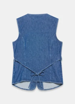 Discount Indigo Denim Longline Waistcoat Waistcoats|Denim Jackets
