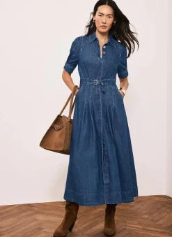 New Indigo Denim Midi Shirt Dress Midi Dresses|Denim Dresses