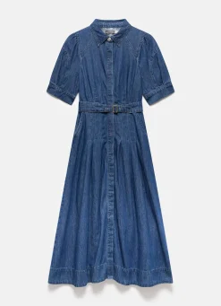 New Indigo Denim Midi Shirt Dress Midi Dresses|Denim Dresses
