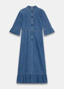 Online Indigo Denim Midi Shirt Dress Midi Dresses|Denim Dresses