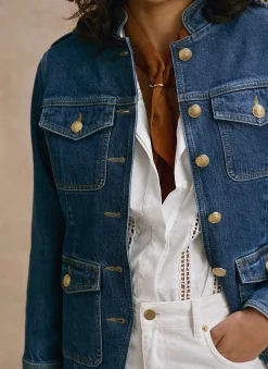 Hot Indigo Denim Military Jacket Jackets|Denim Jackets