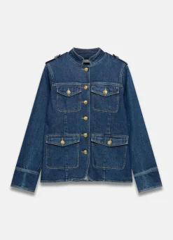 Hot Indigo Denim Military Jacket Jackets|Denim Jackets