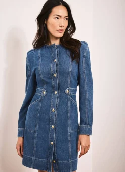Best Indigo Denim Puff Sleeve Mini Dress Mini Dresses|Denim Dresses