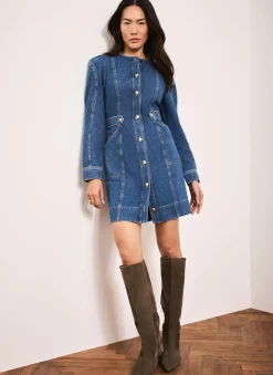 Best Indigo Denim Puff Sleeve Mini Dress Mini Dresses|Denim Dresses