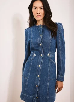Best Indigo Denim Puff Sleeve Mini Dress Mini Dresses|Denim Dresses