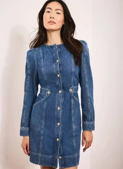 Best Indigo Denim Puff Sleeve Mini Dress Mini Dresses|Denim Dresses