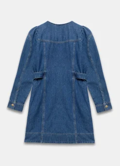 Best Indigo Denim Puff Sleeve Mini Dress Mini Dresses|Denim Dresses