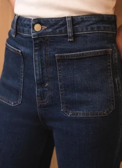 Best Indigo Relaxed Straight Patch Pocket Jeans Flared Jeans
