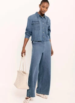 Sale Indigo Scallop Trim Wide Jeans Jeans|Wide Leg Jeans