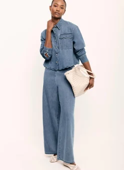 Sale Indigo Scallop Trim Wide Jeans Jeans|Wide Leg Jeans