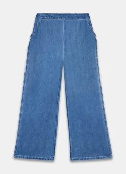 Sale Indigo Scallop Trim Wide Jeans Jeans|Wide Leg Jeans