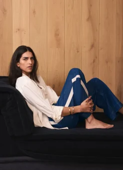 Best Indigo Tie Waist Side Stripe Wide Jeans Wide Leg Jeans