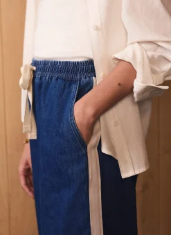 Best Indigo Tie Waist Side Stripe Wide Jeans Wide Leg Jeans