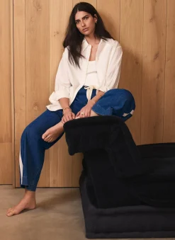 Best Indigo Tie Waist Side Stripe Wide Jeans Wide Leg Jeans
