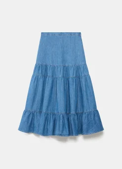 Outlet Indigo Tiered Denim Maxi Skirt Maxi Skirts|Skirts