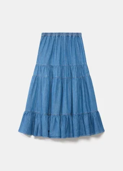 Outlet Indigo Tiered Denim Maxi Skirt Maxi Skirts|Skirts