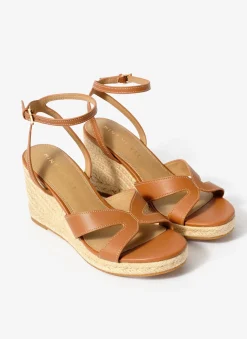 Sale Jase Tan Leather Espadrille Wedges Heels|Heels