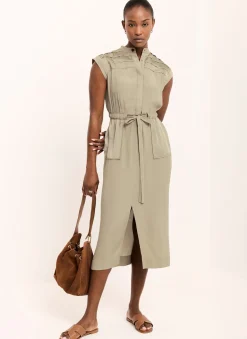 Hot Satin Utility Midi Dress Summer Dresses|Midi Dresses