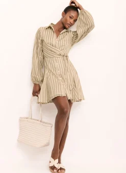 Hot Stripe Wrap Mini Dress Summer Dresses|Mini Dresses