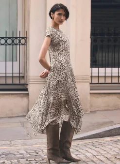 Online Leopard Print Cap Sleeve Midi Dress Midi Dresses|Printed Dresses