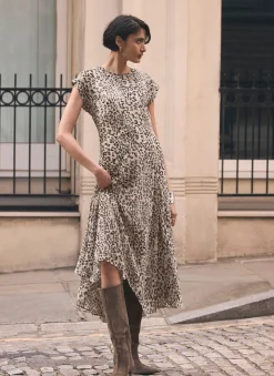 Online Leopard Print Cap Sleeve Midi Dress Midi Dresses|Printed Dresses