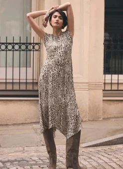 Online Leopard Print Cap Sleeve Midi Dress Midi Dresses|Printed Dresses