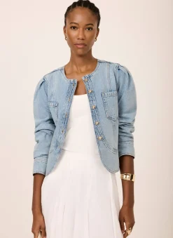 Best Light Indigo Collarless Denim Jacket Jackets|Denim Jackets