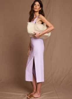 Hot Linen Bow Detail Midi Dress Summer Dresses|Midi Dresses