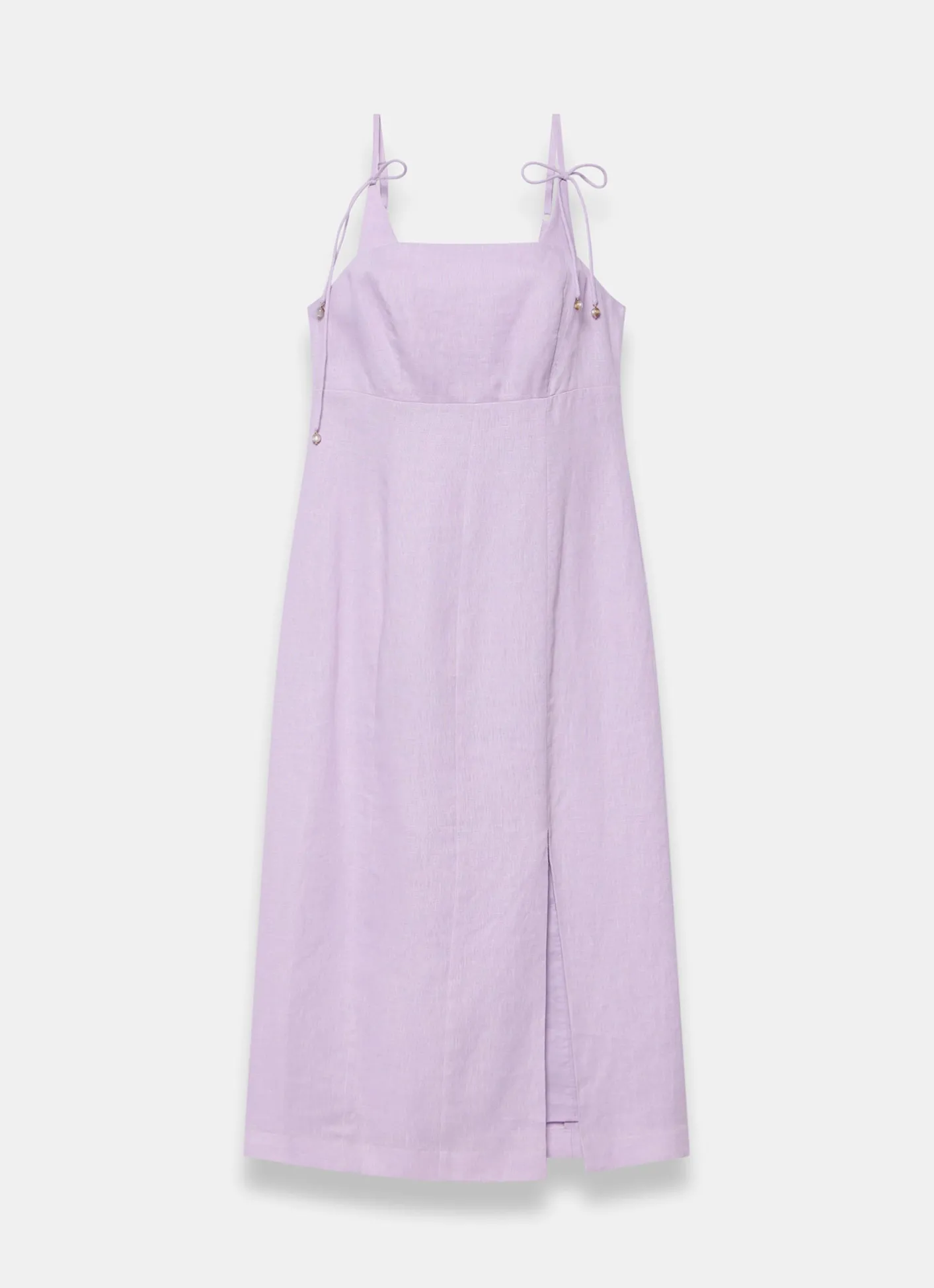Hot Linen Bow Detail Midi Dress Summer Dresses|Midi Dresses