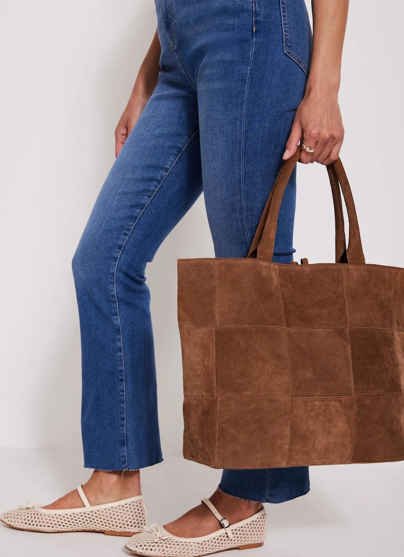 Discount Mia Suede Woven Tote Bag Bags