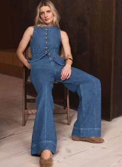 Discount Mid Indigo Buckle Detail Wide Jeans Jeans|Wide Leg Jeans