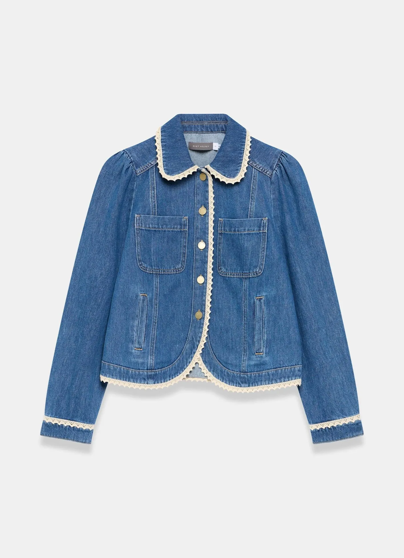 Sale Mid Indigo Crochet Trim Denim Jacket Jackets|Denim Jackets