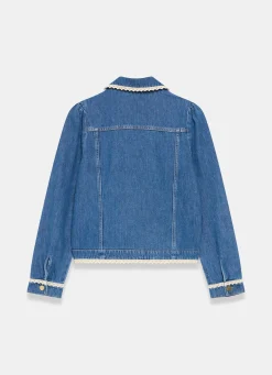 Sale Mid Indigo Crochet Trim Denim Jacket Jackets|Denim Jackets