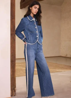 Best Mid Indigo Crochet Trim Straight Jeans Jeans|Straight Jeans
